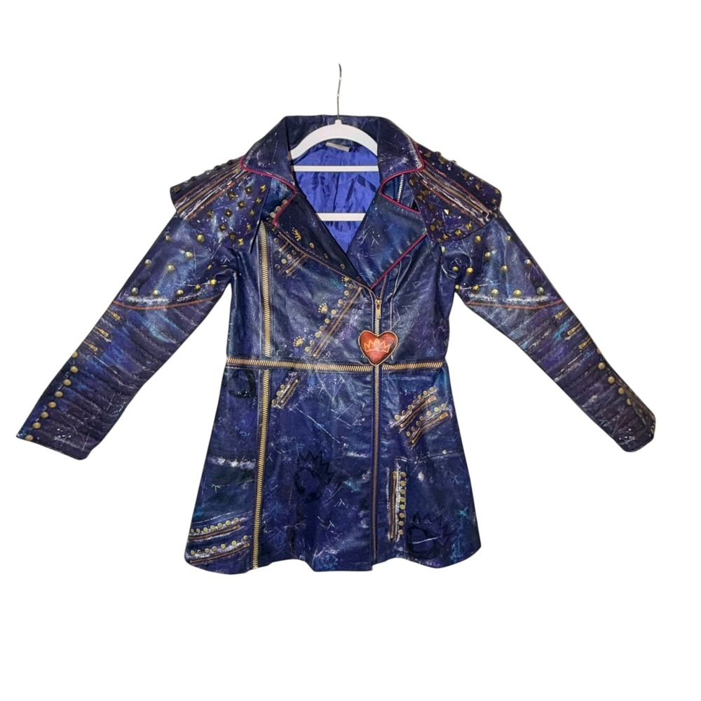 Disney Descendants 2 Evie Blue Faux Leather Moto Jacket Studded Halloween 9/10
